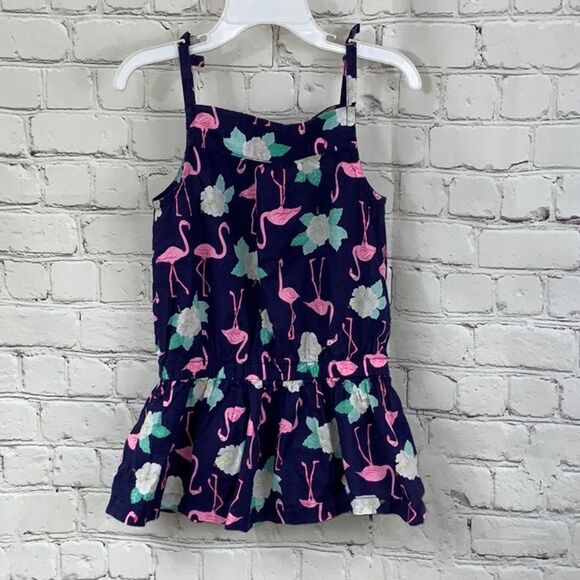 Carter's Pink Flamingo Sleeveless Tie Strap Navy Cotton Summer Blouse Henley Top - Picture 7 of 8